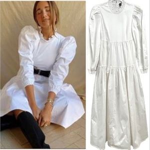 Danielle Bernstein Womens White Puff Sleeve Calf Daytime Midi or Maxi Dress